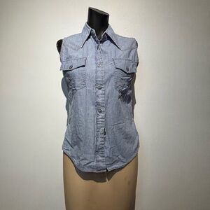 Vintage Sleeveless Denim Button-Up Shirt